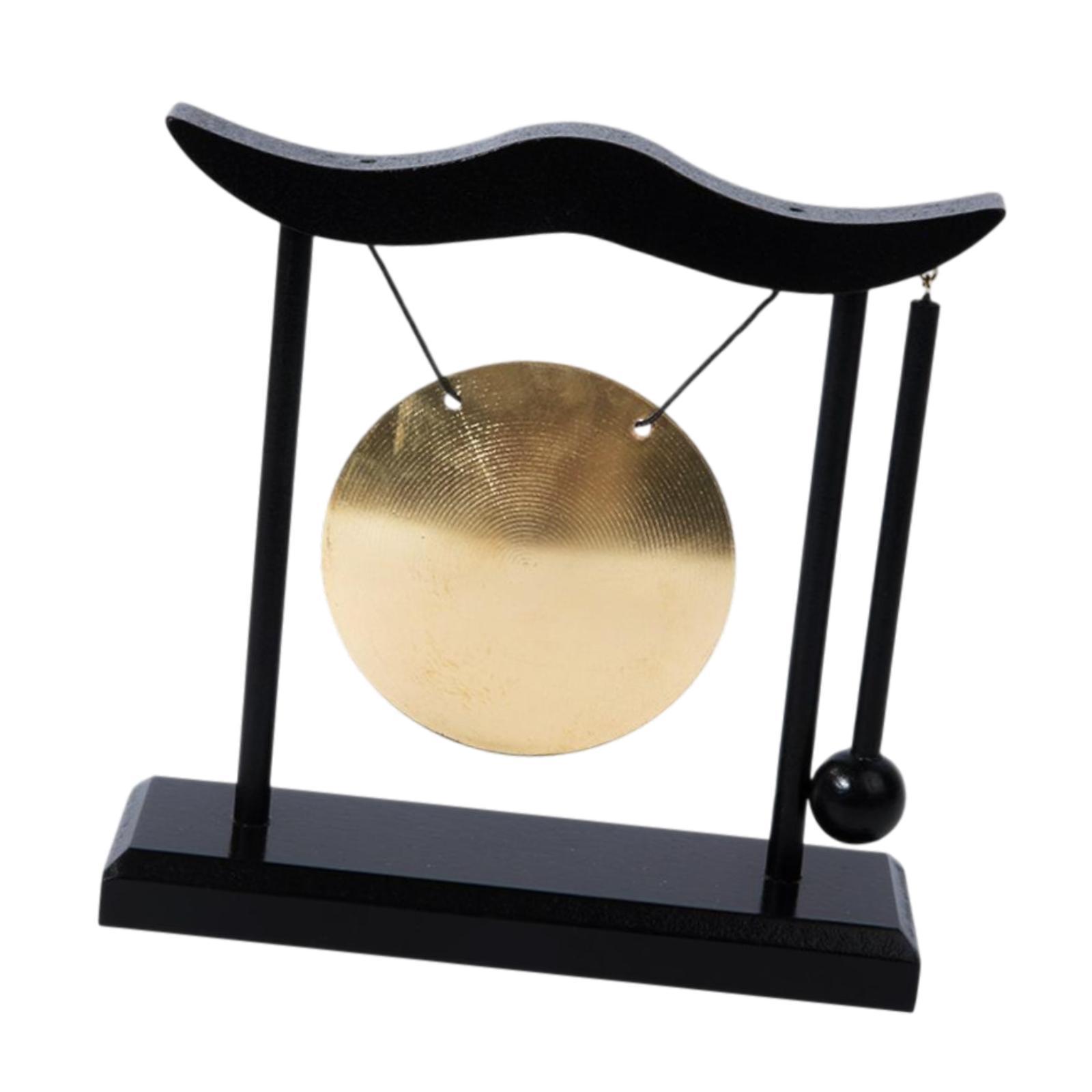 Bothyi - Gong De Escritorio, Soporte De Madera Negra, Adorno Artístico, Campana De Gong Coleccionable