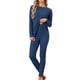 thumbnail image 1 of INSPIRE CHIC Conjuntos de Pijama para Mujer Tejido de Canalé Manga Larga Top Pantalones Conjunto Casual de Salón Conjunto de 2 Piezas Conjuntos a Juego Ropa de Dormir S Azul Marino, 1 of 6