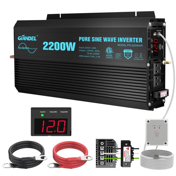 Inversor de Potencia GIANDEL 2200 W 12 V a 120 V Onda Sinusoidal Pura – ETL, UL