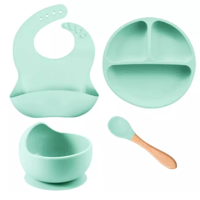 Genérico - Set De Alimentación 4 Pzs Para Bebe Silicona Anti-Deslizante Celeste