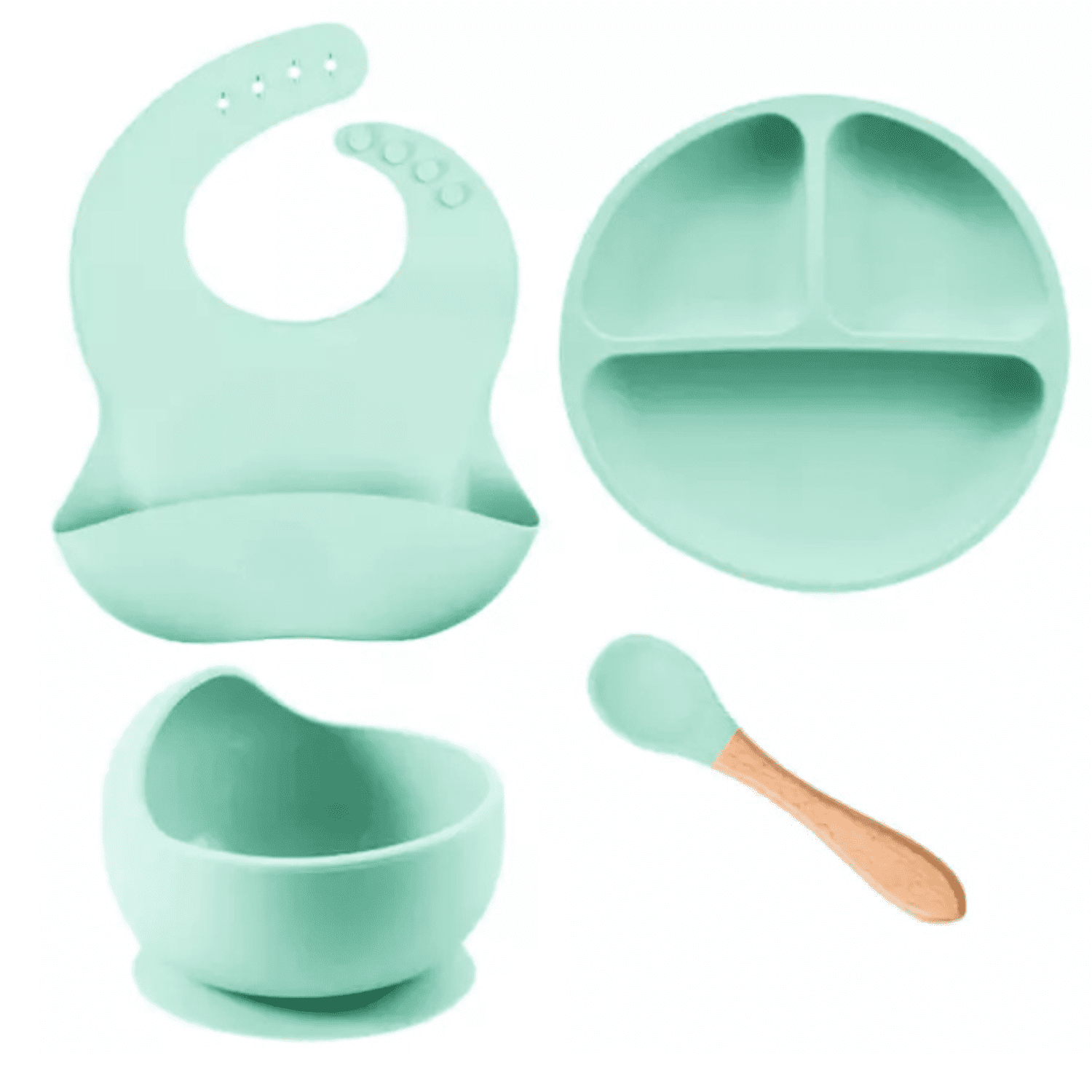 Genérico - Set De Alimentación 4 Pzs Para Bebe Silicona Anti-deslizante Celeste