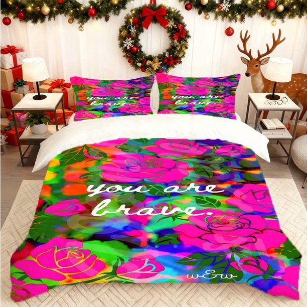Brave Rose Printed Duvet Cover Set Soft Duvet Cover + 2 Pillowcases Skin-Friendly and Breathable Suitable for Home Bedrooms/Guest Rooms All Seasons Ideal Party