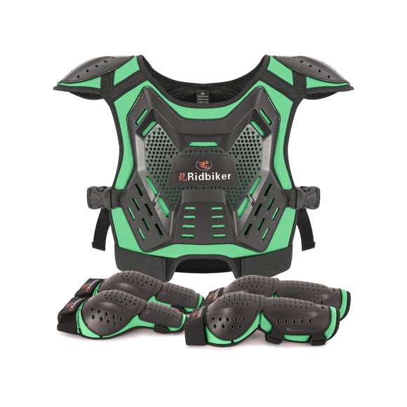 Equipo de Motocross RIDBIKER Chaleco Protector Infantil + Almohadillas (Verde)