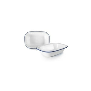 Fuente Rectangular Acero Esmaltado Blanco Y Azul 17Cm Ibili