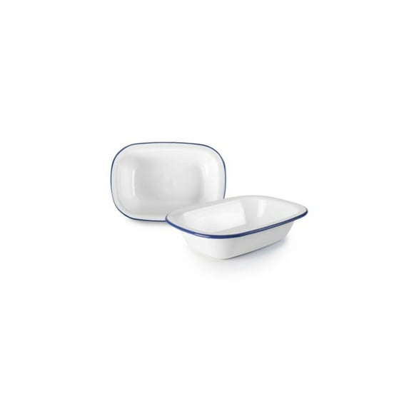 Fuente Rectangular Acero Esmaltado Blanco y Azul 17cm Ibili