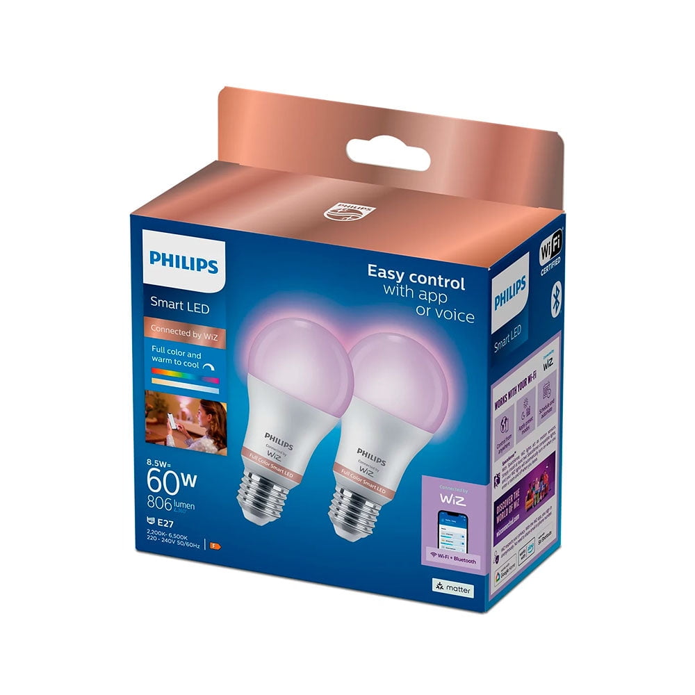 Set De 2x Ampolletas Philips Smart Rgb 60w A60 E27