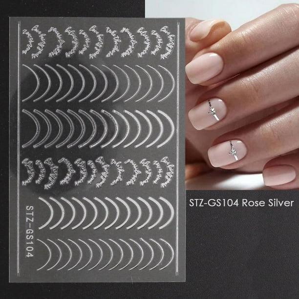 3D Simple Lines Nail Stickers Rose Gold Metal Stripe Letters Decals Curve Gel Nails Art Sliders Polish Manicure Decor