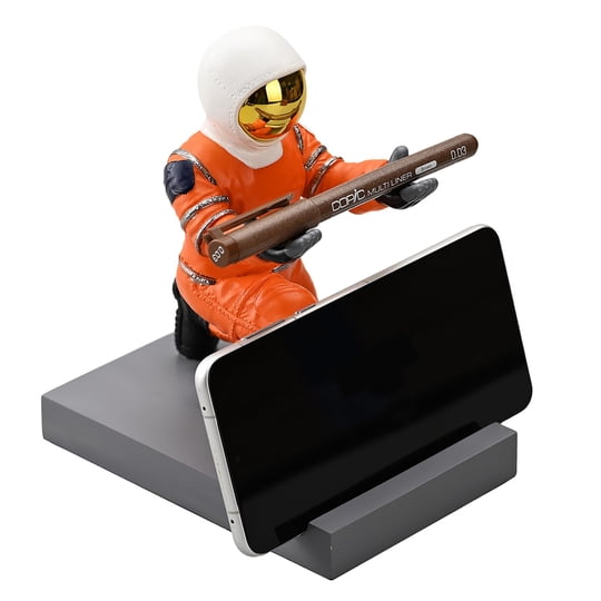 Portaplumas Cyxstar De 10 cm Con Soporte Para Celular En Naranja Y Dorado