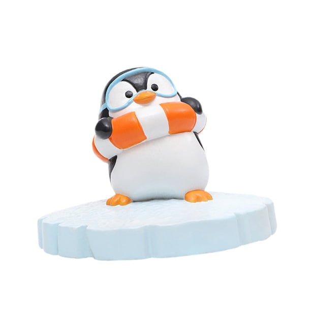 Figura de pingüino de resina, escultura artística artesanal, estatua de pingüino en miniatura para jardín, decoración de estanque para balcón, piscina Anillo de natación