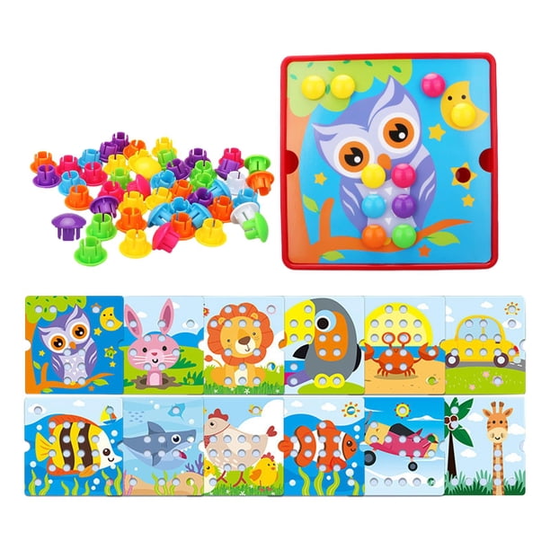 Rompecabezas de tablero perforado con mosaico de hongos a juego, actividades, manualidades de tablero perforado para niños de 2, 3 y 4 años, regalos d Estilo E