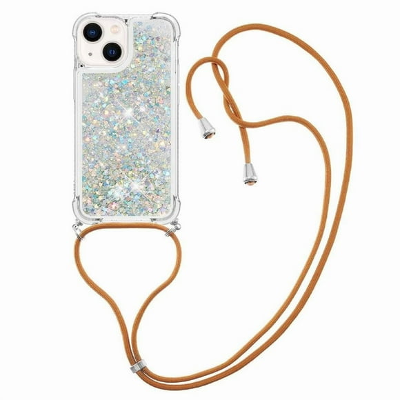 Funda FOXDOCK para iPhone 13 Mini con Cuerda Ajustable, Brillo Líquido, Protección Antigolpes y Lente – Ideal para Regalo