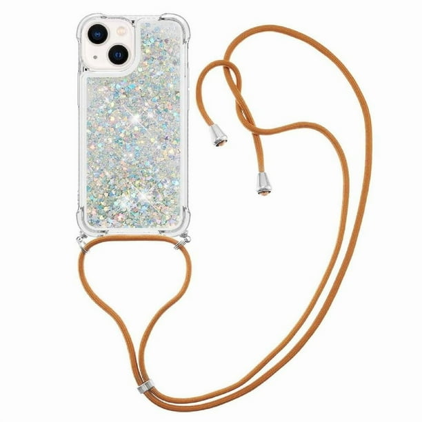 Funda FOXDOCK para iPhone 13 Mini con Cuerda Ajustable, Brillo Líquido, Protección Antigolpes y Lente – Ideal para Regalo