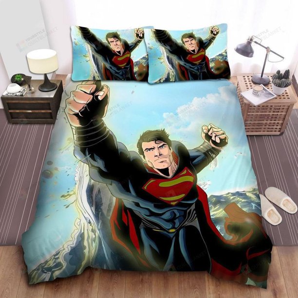Superman Dc Comics Character Flying Over The Sea Quilt Duvet Cover Set3-Piece Bedding Set