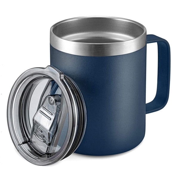 Taza de café ALOUFEA de acero inoxidable, 350 ml, aislante, azul marino, 12 oz