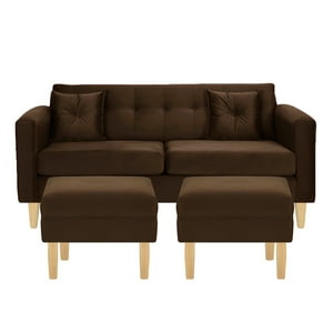 Bodevir - Sofa New Retro 3C + 2 Pouf Felpa 05 Chocolate