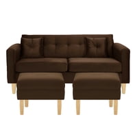 Bodevir - Sofa New Retro 3C + 2 Pouf Felpa 05 Chocolate