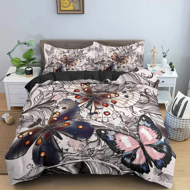Beautiful Butterflies Watercolor Spots Bedding Set Boys Girls Duvet Cover Pillowcase Bed Kids Adult Bed Sheets