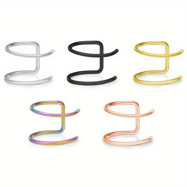 1/3/5pcs Trendy Men's No Piercing Nose Ring, Earring, Stainless Steel Lip Ring
