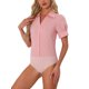 thumbnail image 4 of INSPIRE CHIC Camiseta de Trabajo de Manga Corta para Mujer con Botones, Body de Una Pieza, Rosa M, 4 of 5