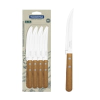 Juego De Cuchillos Para Asado Tramontina Dynamic Con Lámina De Acero Inoxidable Con Hilo Liso Y Mangos De Madera Natural 12 Piezas
