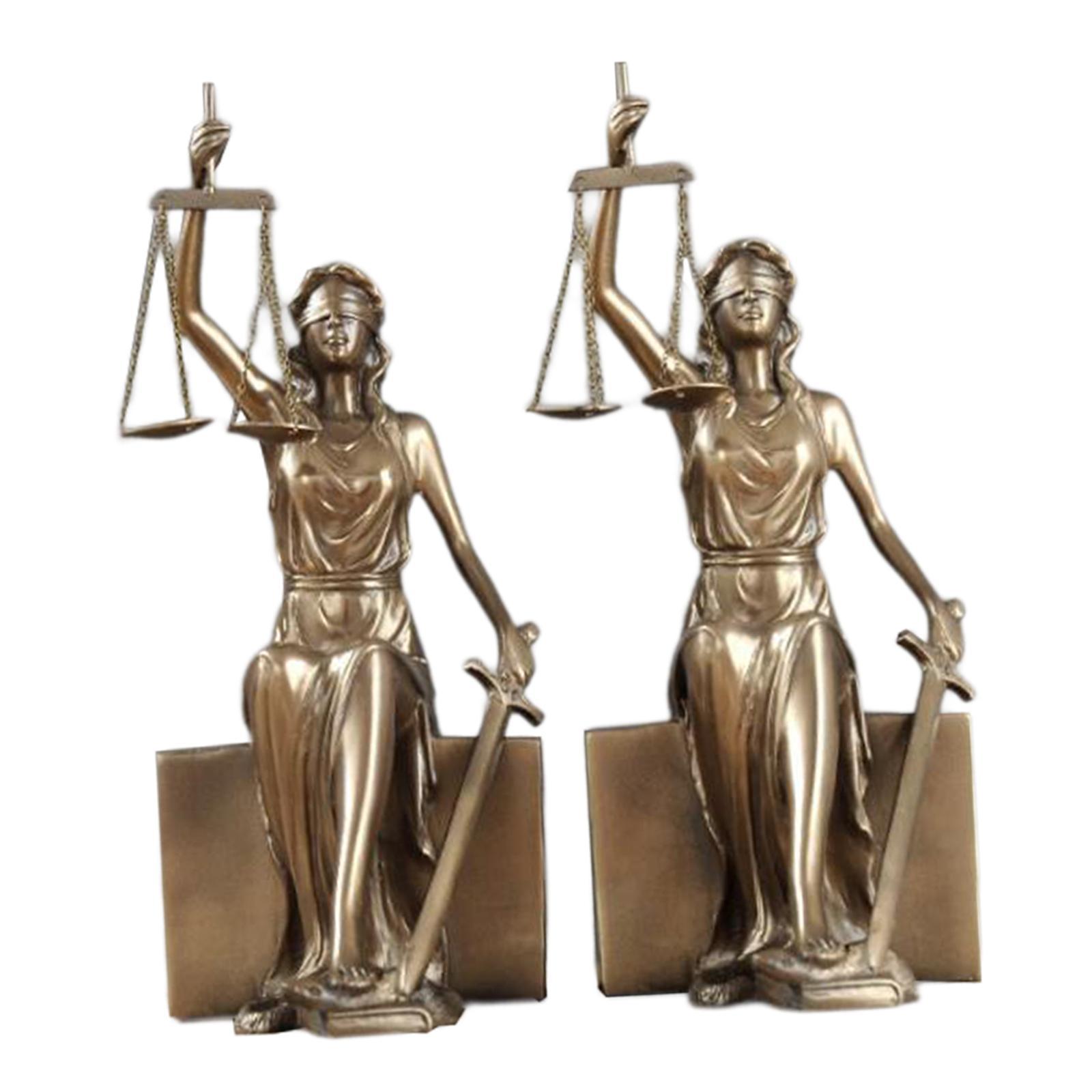 Magideal - Sujetalibros Decorativos De Estatua De La Señora De La Justicia, Esculturas De Romana De Resina Antideslizante Y Cobre, Adorno De Escritorio Par