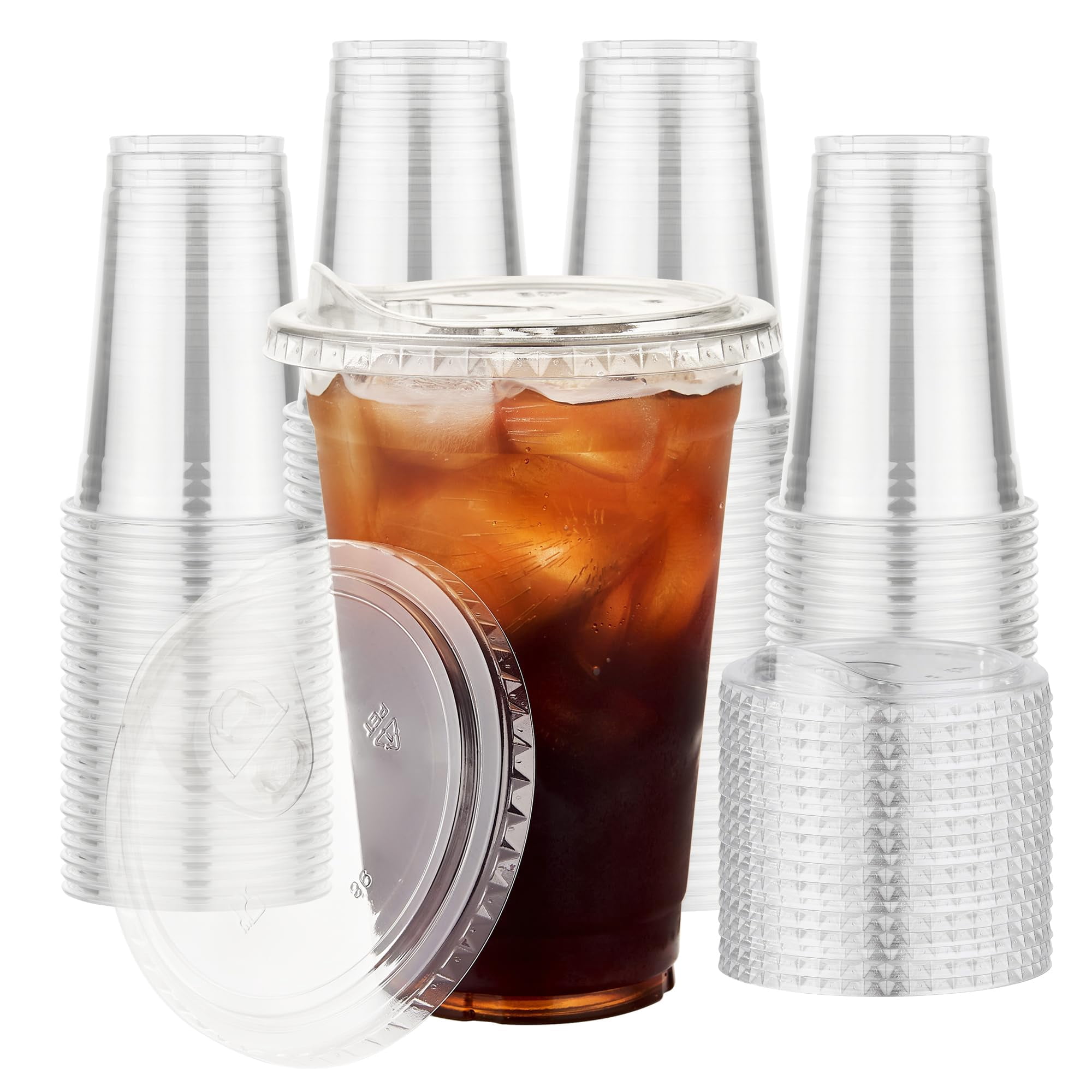 Vasos De Plástico Vpackduo De 16 Onzas Con Tapas, Paquete De 100 Para Bebidas Frías