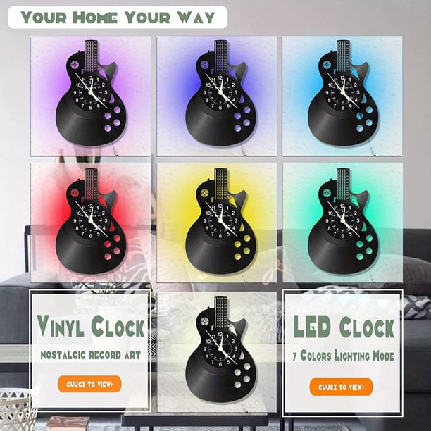 1pc, Music Wall Clock, Guitar Vinyl Wall Clock, Art Home Decoration Musical Instrument Wall Clock Mute No Tick For The Living Room Bedroom Music Studio