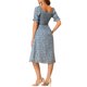 thumbnail image 3 of INSPIRE CHIC Vestido de Mujer con Nido de Abeja Floral Cuello Cuadrado Mangas Cortas Abullonadas Vestidos Midi de Primavera Verano Azul Polvoriento L, 3 of 6