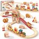 thumbnail image 1 of Circuito de tren de madera con temática de hamburguesa Lehoo Castle, juguete para niños pequeños, 1 of 9