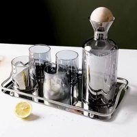 Santú Home & Deco - Jarra De Vidrio Decantador Lujoso 4 Vasos Gris