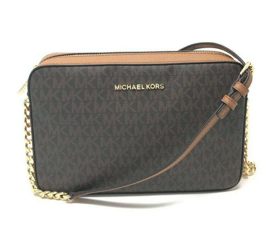 Cartera Michael Kors Jet Set East West, Color Saffiano, Café Dorado, Tamaño Grande