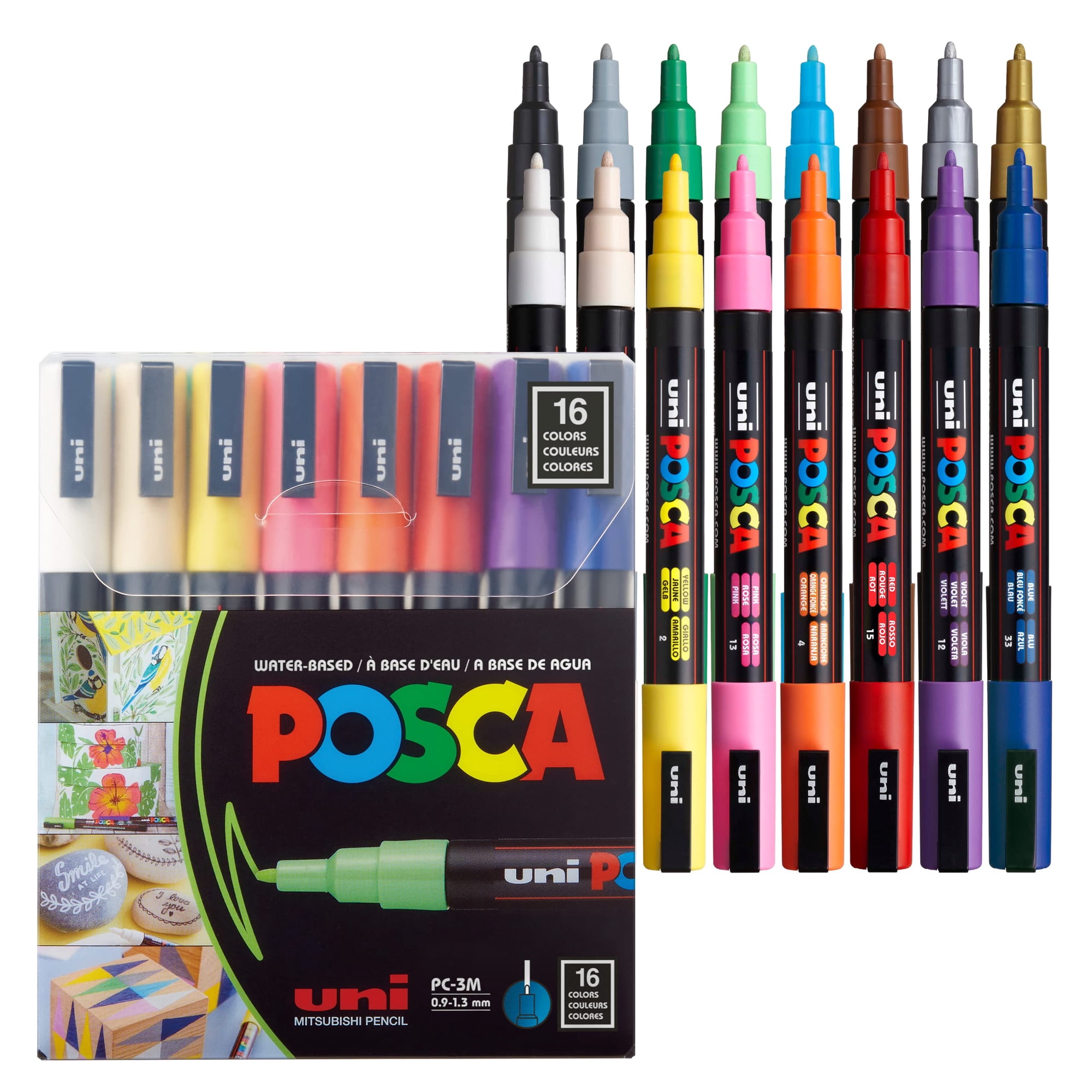 Juego De Rotuladores Posca, 16 Unidades, 3 M, Finos, Con Puntas Reversibles
