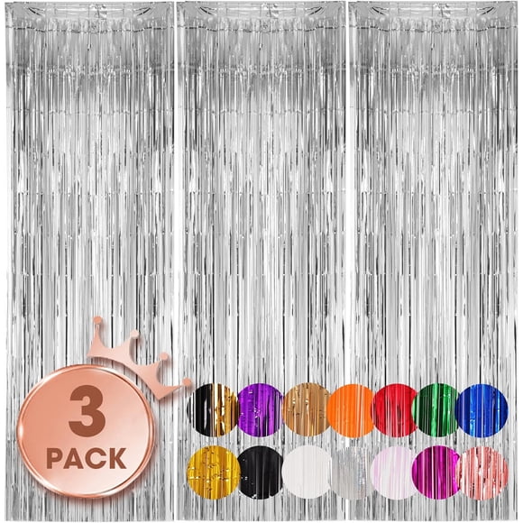 Cortina de Flecos Plateada Voircoloria, Pack de 3, 100 x 250 cm