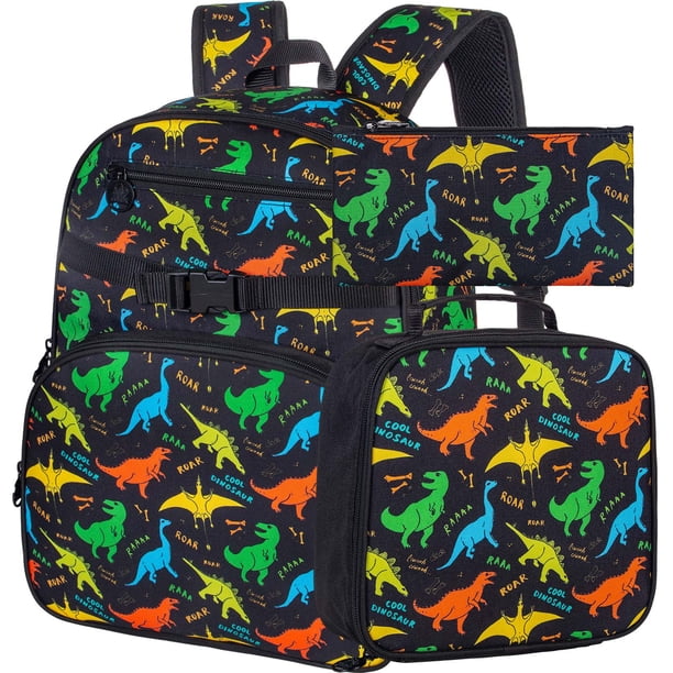 3PCS Dinosaur Backpack for Boys, 16”Kids Bookbag with Lunch Box, School Bag for Elementary Toddler