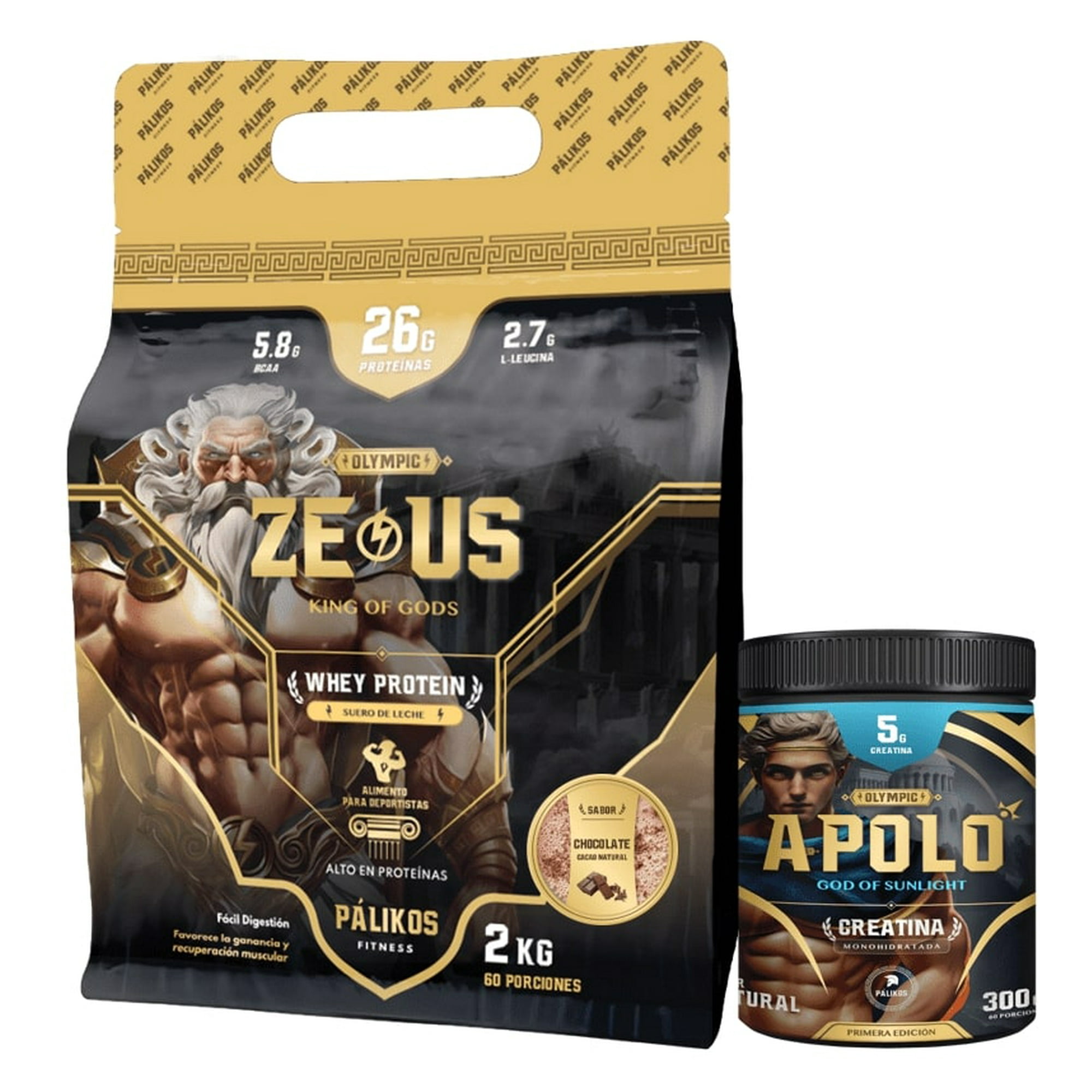 Palikos Fitness - 100% Whey Protein Zeus 2kg Doypack Chocolate +creatina Apolo 300g