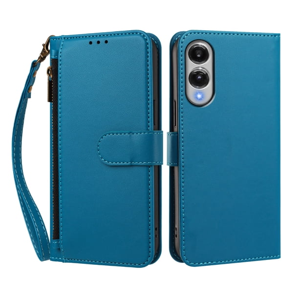 Funda Tipo Billetera para samsung galaxy S25 Edge con Soporte y Bolsillo con Cierre Azul