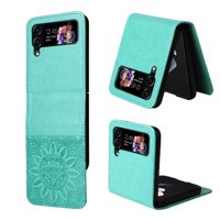 Funda Tipo Cartera Foxdock Para Samsung Galaxy Z Flip 4 , Diseño Girasol En Relieve, Cuero Pu, Cierre Magnético, Soporte Y Tarjetero