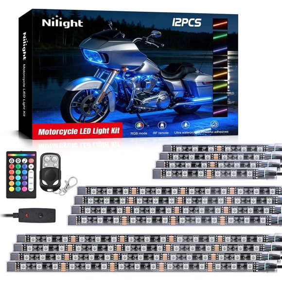Kit Luces LED RGB Nilight TL35 12 Tiras Impermeable Moto