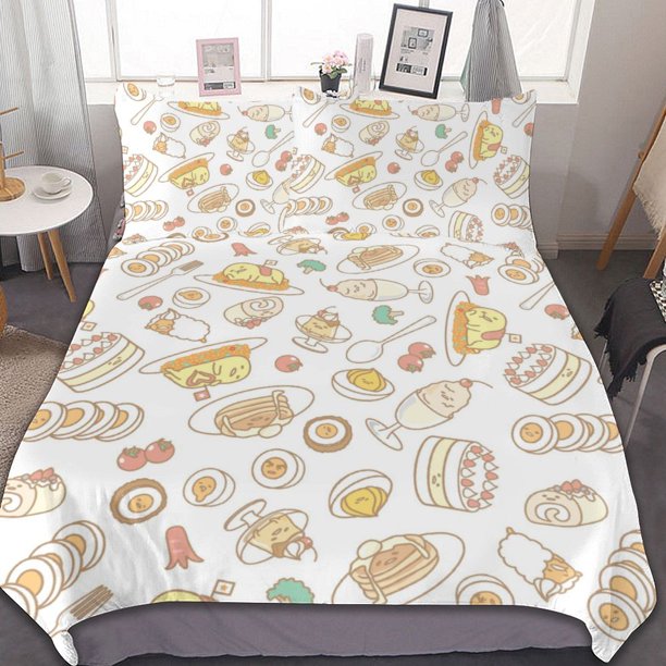 Gudetama Duvet Cover Set 3-Piece Bedding Set Soft Warm And Comfortable Soft Bed Set for Bedroom All Season