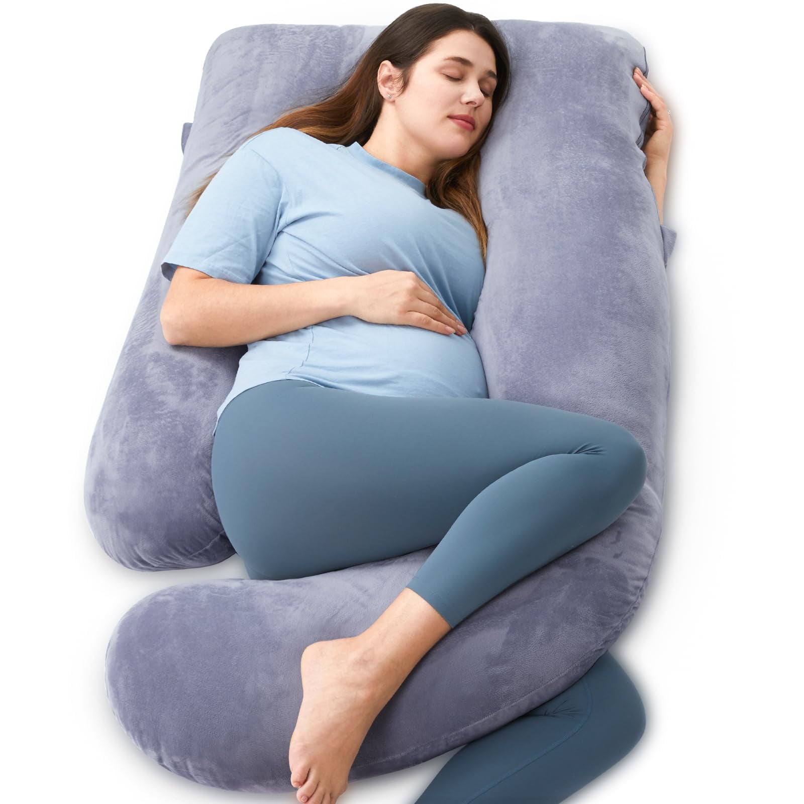 Almohada De Embarazo Momcozy En Forma De U Para Todo El Cuerpo, Gris, Con Funda