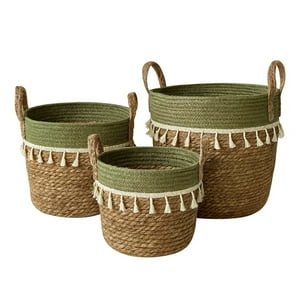 Estilodomus - Set 3 Cestas Tejidas Fibra Natural - Verde