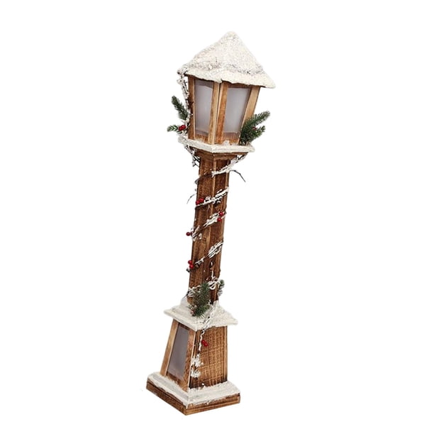 Lámpara de farol de Navidad, luz nocturna, 16 cm x 85 cm, poste de luz LED, decoración de Navidad, poste de madera para el hogar, granja, decoración Marrón