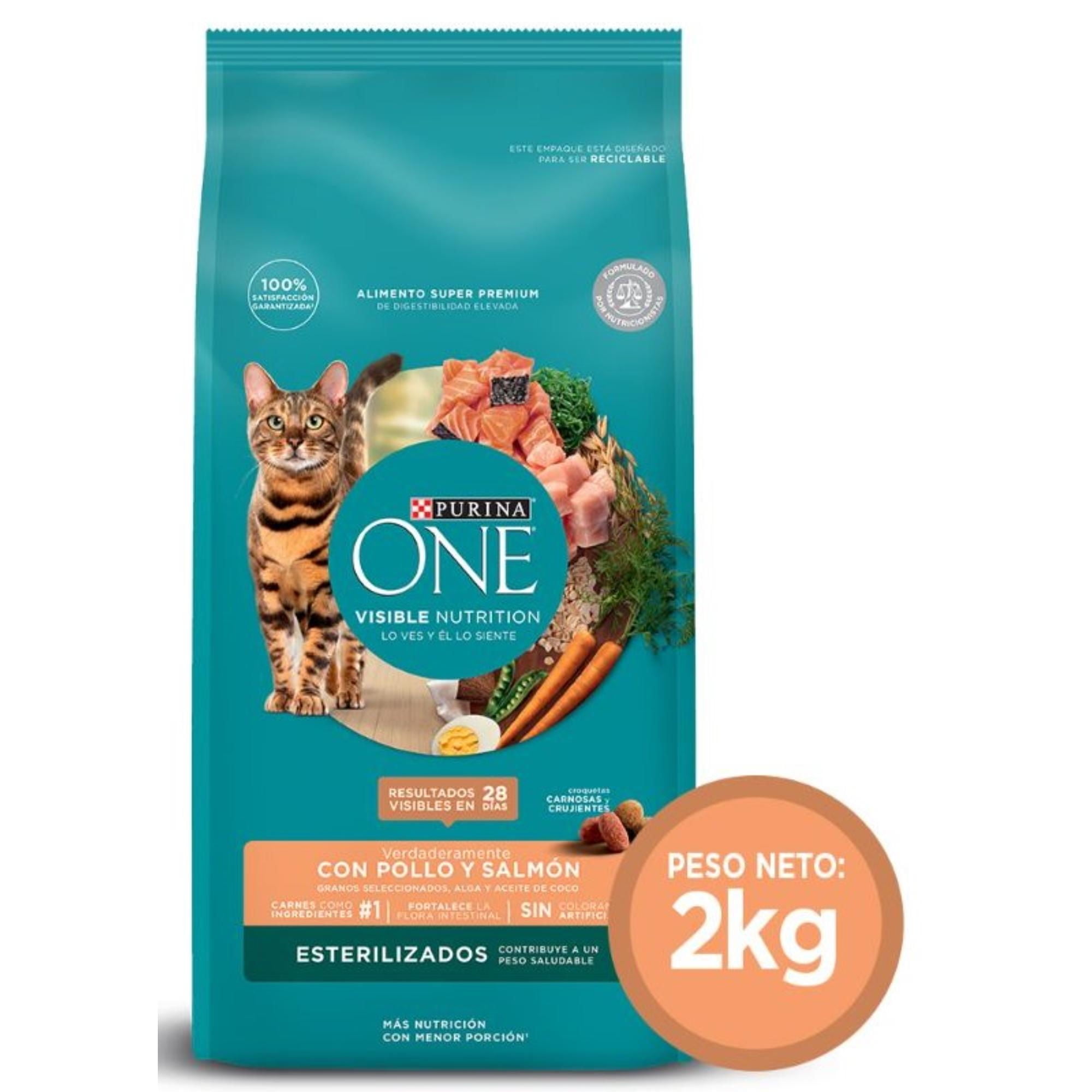 Alimento Seco Gato Adulto Esterilizado Sabor Pollo Y Salmón Bolsa 2 Kg Purina One