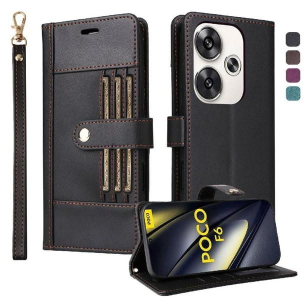 FOXDOCK Funda tipo Cartera para Xiaomi POCO F6 5G – Cubierta de Cuero PU con Múltiples Ranuras, Bolsillo para Efectivo y Correa de Muñeca