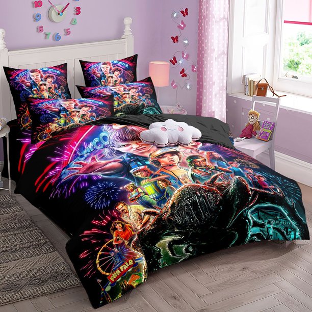 Strange Story Quilt Cover Three-Piece Set Printed Cartoon Anime Bedding