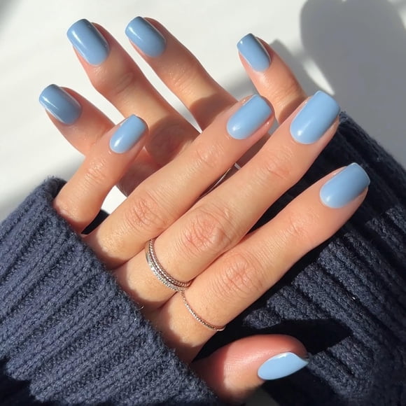 Press On Nails, glamnetic, cachemir, azul opaco, corto, ovalado