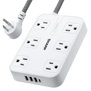 Sharp - Protector Contra Sobretensiones, Power Strip, 6 Salidas Y 4 Puertos Usb
