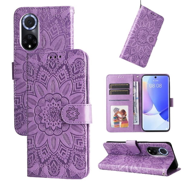 Funda tipo cartera FOXDOCK para Honor 50 , diseño girasol en relieve, cuero PU, cierre magnético, soporte y tarjetero