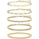thumbnail image 1 of Pulseras de tobillo para mujer, chapadas en oro de 14 quilates, resistentes al agua, con cadena de eslabones cubanos Figaro, juego de 5 tobilleras doradas, joyería de regalo, tamaño ajustable., 1 of 5
