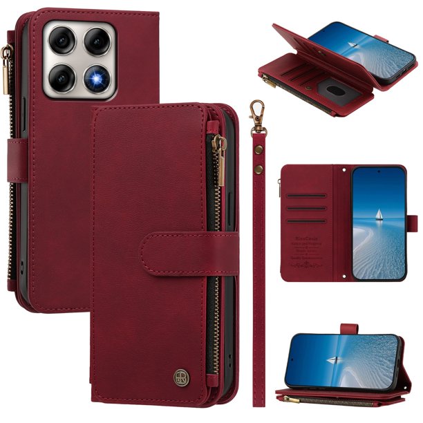 Cartera para Motorola Edge 70 Pro con Ranuras para Tarjetas, Rojo
